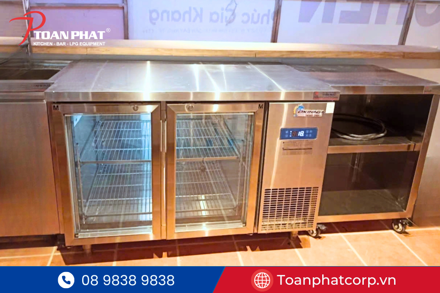 Bàn mát cánh kính Okinaga bảo quản thực phẩm tươi sống