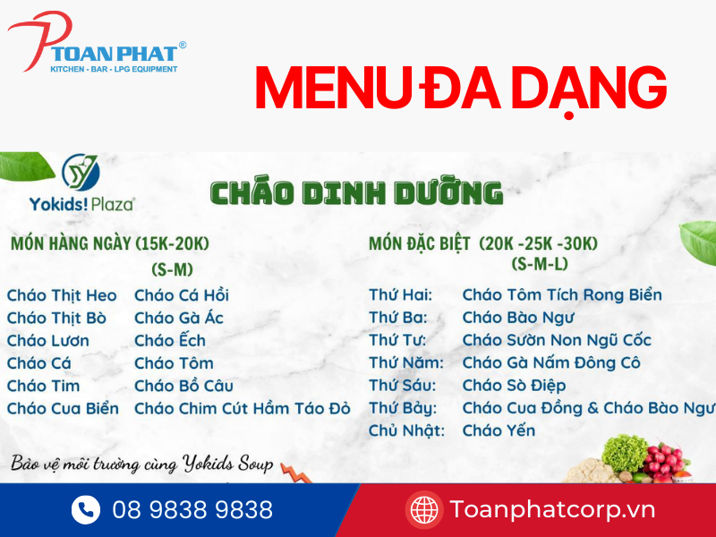 Mở quán cháo dinh dưỡng cần những gì? Vốn bao nhiêu là đủ? 7 Xây dựng thực đơn đa dạng - phong phú