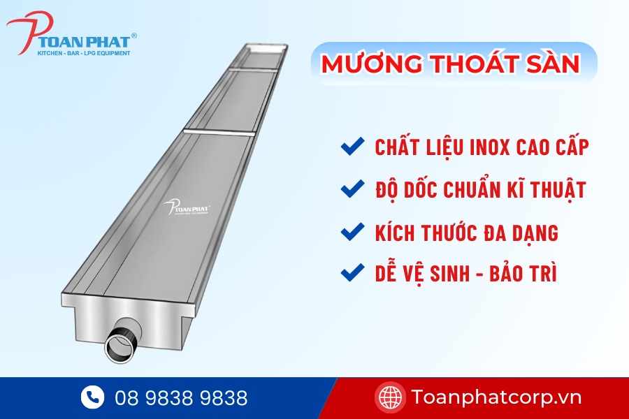 Toàn Phát thi công trọn gói dự bếp công nghiệp nhà hàng C.TAO 8 Mương thoát sàn inox Toàn Phát