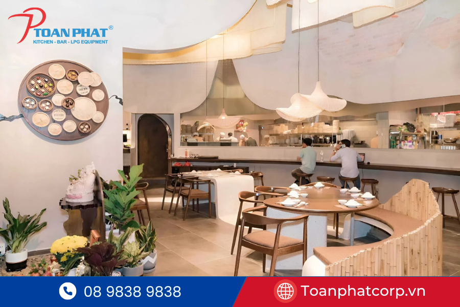 Toàn Phát thi công trọn gói dự bếp công nghiệp nhà hàng C.TAO 3 Thiết kế bếp công nghiệp nhà hàng C.Tao chuẩn bếp mở