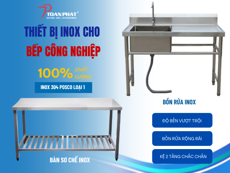 TOP những thiết bị cần mua khi mở quán cơm kinh doanh 6 Bàn Inox sơ chế - Bồn rửa Inox