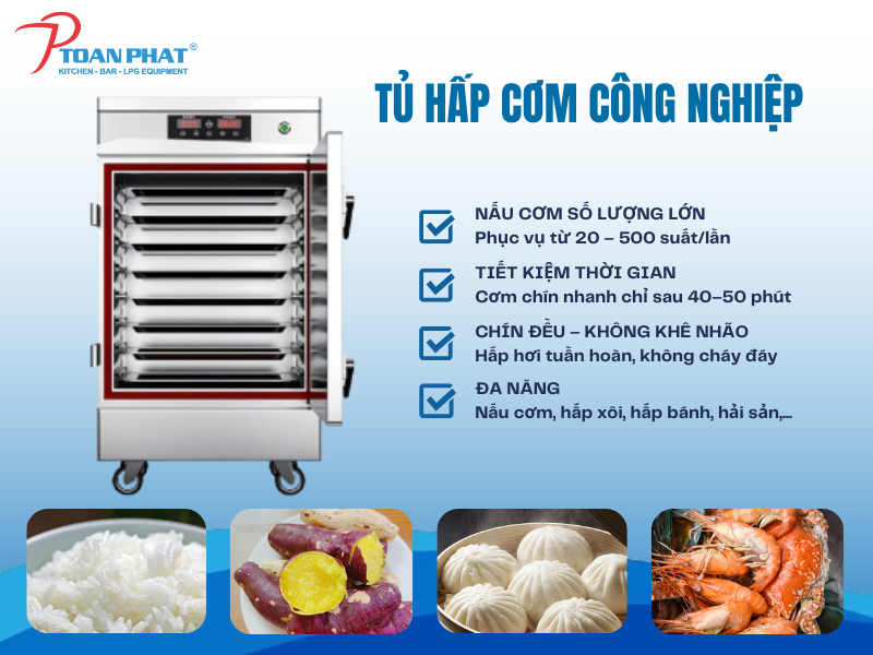 TOP những thiết bị cần mua khi mở quán cơm kinh doanh 2 Tủ nấu cơm công nghiệp