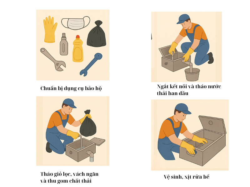 Cách vệ sinh bể tách mỡ (bẫy mỡ, thùng lọc lỡ) đúng kỹ thuật 3 Hướng dẫn cách vệ sinh bể tách mỡ đúng kỹ thuật hiệu quả nhất