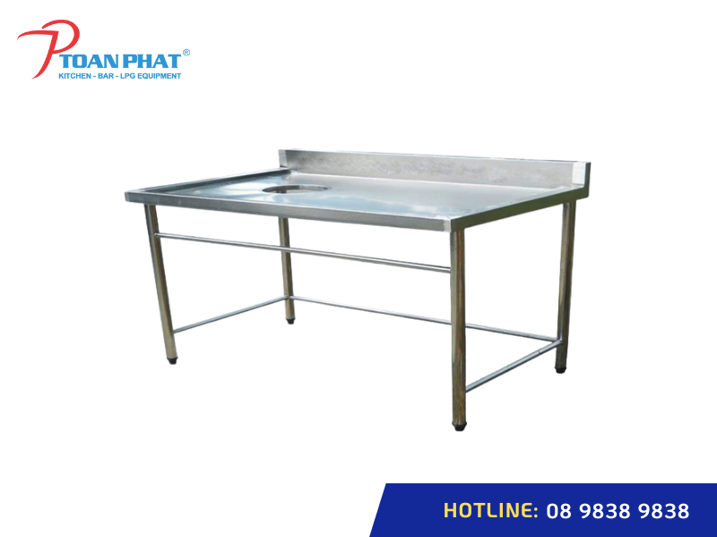 BÀN INOX CÓ LỖ XẢ RÁC 2 Cấu tạo và kích thước bàn inox có lỗ xả rác