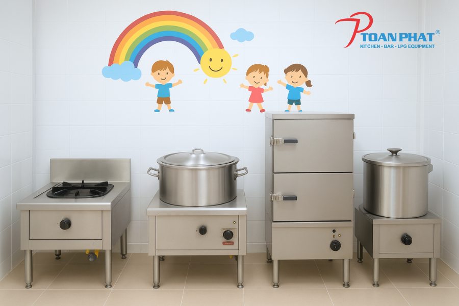 Thiết bị khu nấu chính đảm bảo an toàn cho trẻ mầm non