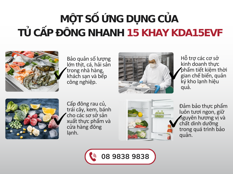 Ứng dụng của tủ cấp đông nhanh 15 khay KDA15EVF