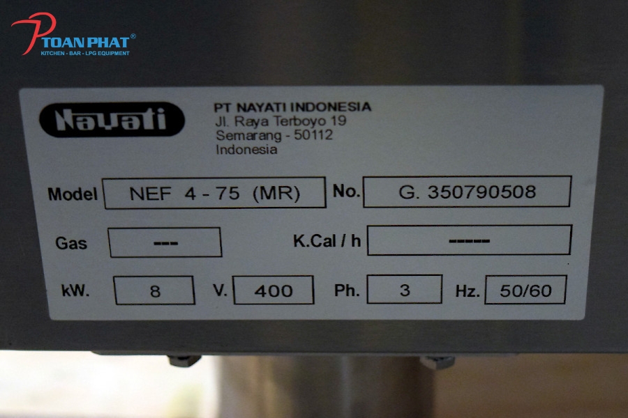 Bếp chiên nhúng đơn 10L Nayati NEF 4-75 MR dùng điện 19 Thông số kỹ thuật bếp chiên nhúng đơn Nayati NEF 4-75 MR