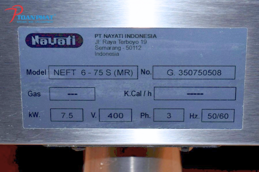 Bếp chiên phẳng Nayati NGFT 6-75 S MR dùng gas 19 Thông số kỹ thuật của bếp chiên phẳng Nayati NGFT 6-75 S MR