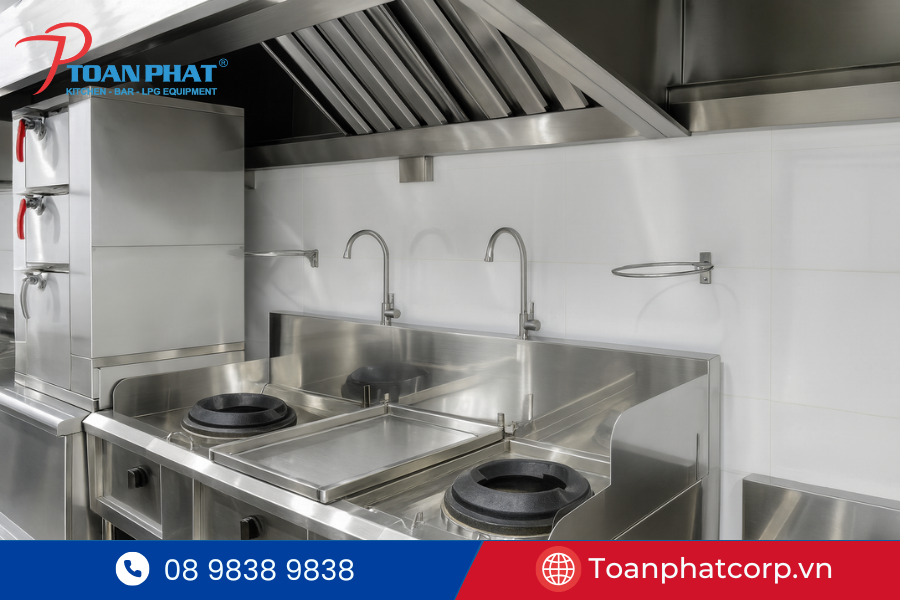 Tủ hấp hải sản và bếp á 2 họng từ