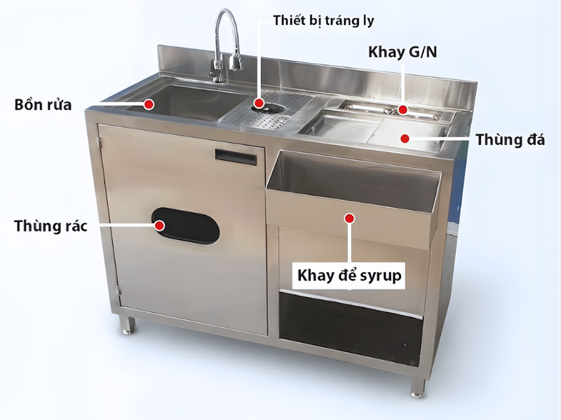 Cấu tạo chi tiết quầy pha chế inox 1m2