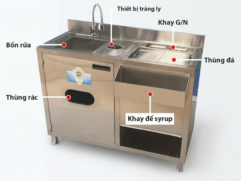 QUẦY PHA CHẾ INOX 1M6 2 Cấu tạo chi tiết Quầy pha chế inox 1m6 giá tốt