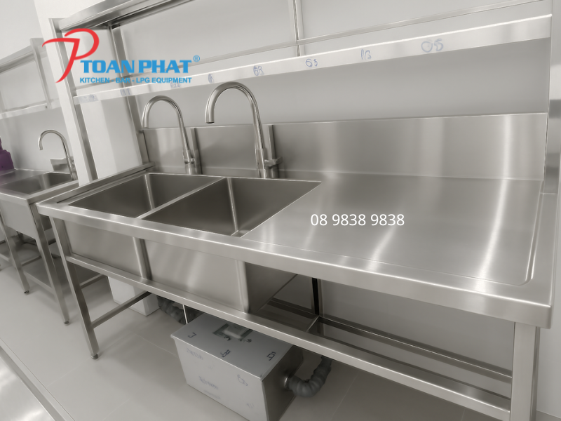 Chậu rửa inox 2 hố có kèm bàn phụ