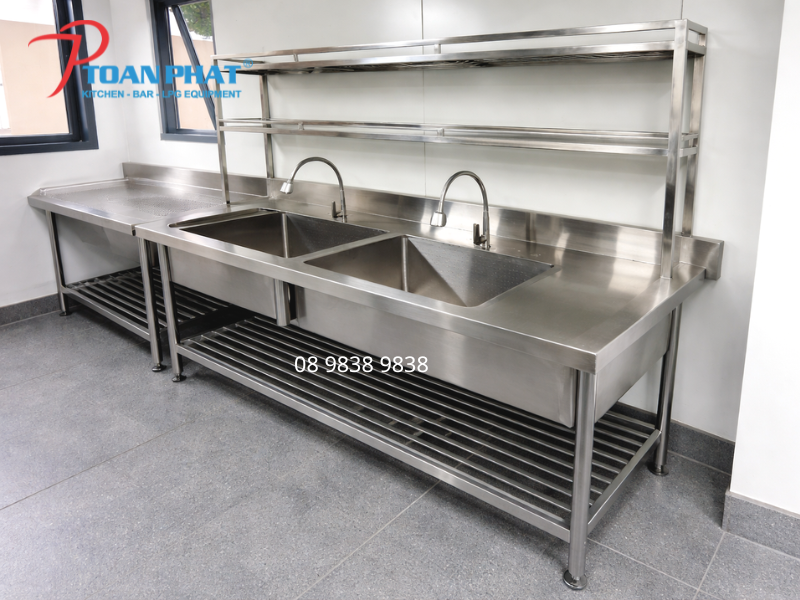 Chậu rửa 2 hố inox có giá kèm kệ dưới 