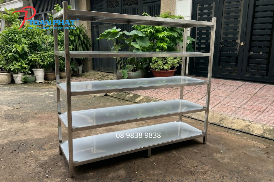 Kệ inox 5 tầng thiết kế gọn gàng tối ưu diện tích lưu trữ