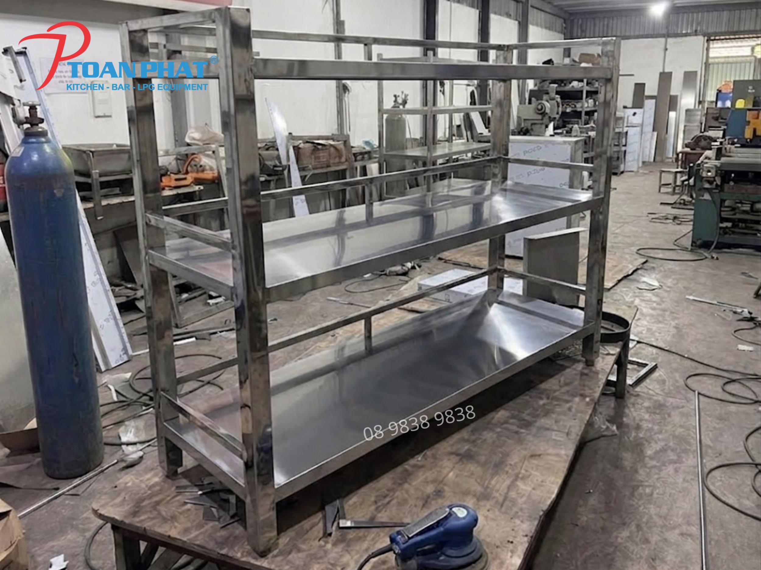 KỆ PHẲNG INOX 3 TẦNG 5 Kệ phẳng inox 3 tầng sản xuất tại xưởng Toàn Phát giá tốt