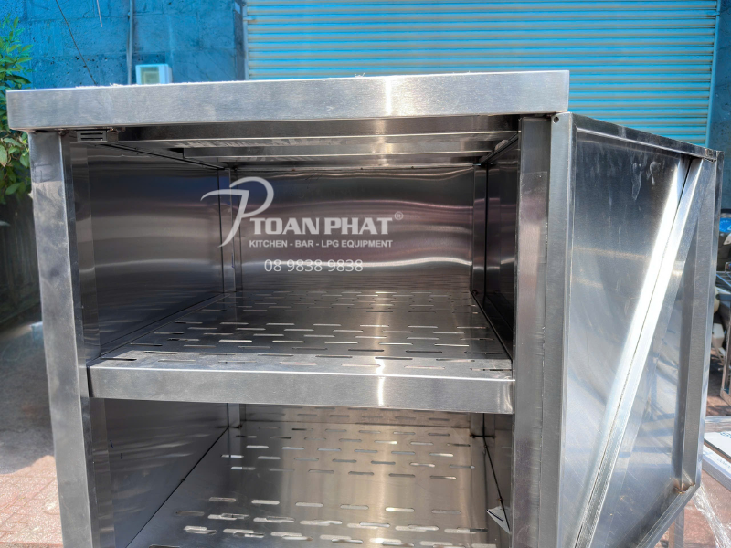 Tủ inox 4 tầng hai cửa mở lưu trữ dụng cụ nhà bếp