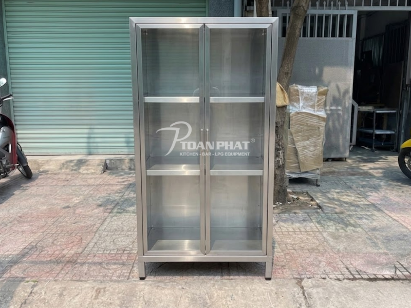 Tủ inox 3 tầng inox cửa kính Toàn Phát