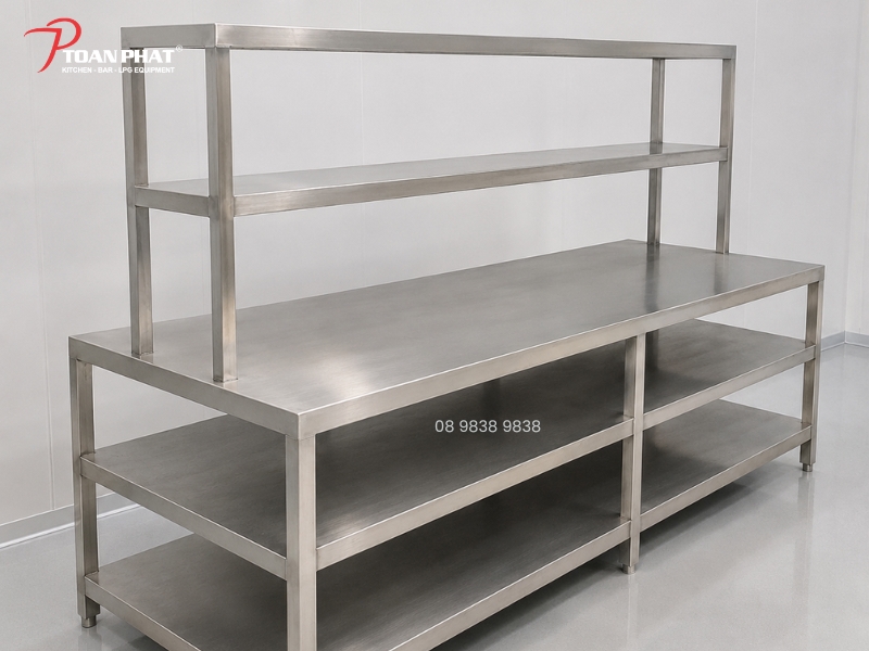 BÀN INOX 3 TẦNG 13 Bàn inox 3 tầng Toàn Phát được làm từ inox 304 chất lượng cao