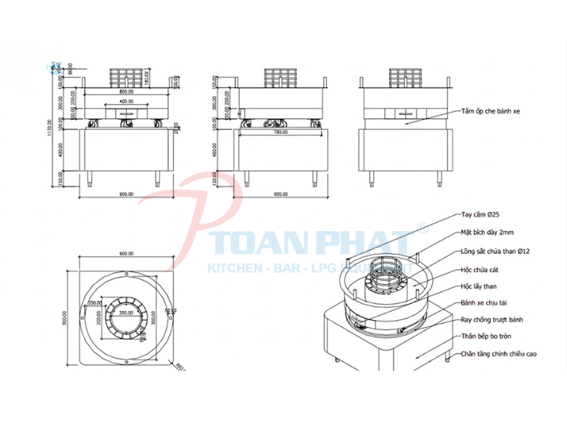 BẾP NƯỚNG XOAY INOX 9 Bản vẽ cấu tạo bếp nướng xoay inox trong bếp công nghiệp