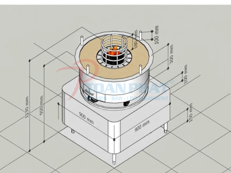BẾP NƯỚNG XOAY INOX 3 Bản vẽ thiết kế Bếp nướng xoay inox