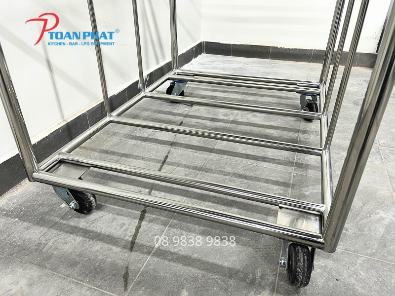 XE ĐẨY ĐỒ VẢI INOX 7 Bánh xe chịu lực xoay 360 độ của xe đẩy quần áo inox