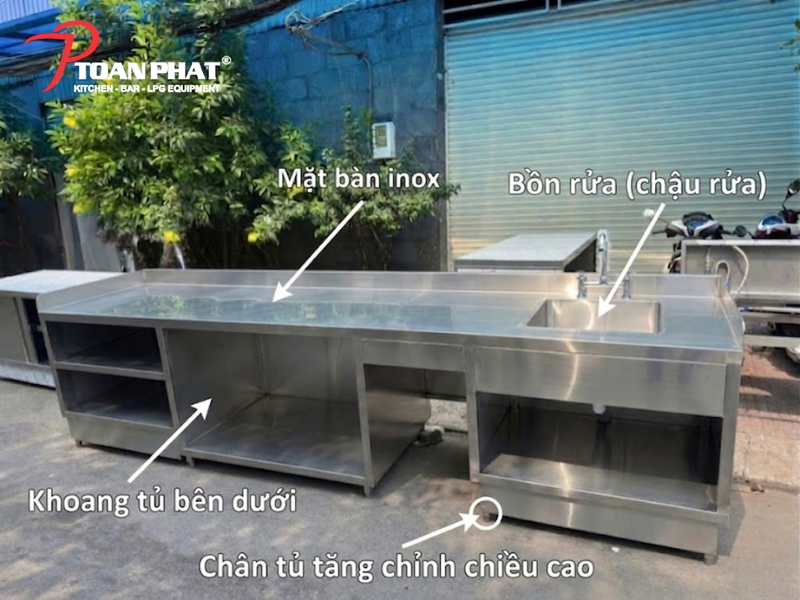 Chi tiết cấu tạo Module bàn sơ chế kết hợp bồn rửa