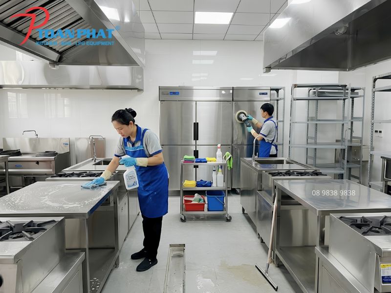Vệ sinh Bếp công nghiệp đúng cách giúp kéo dài tuổi thọ thiết bị 3 Làm sạch thiết bị inox trong bếp công nghiệp