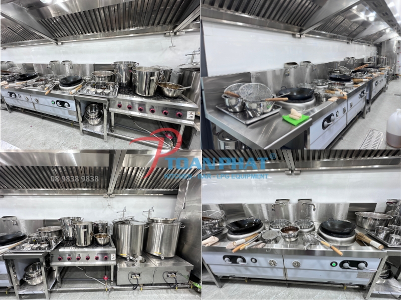Hệ thống bếp Á, bếp Âu, bếp hầm và tủ hấp hải sản tại khu bếp chính Triều Ký
