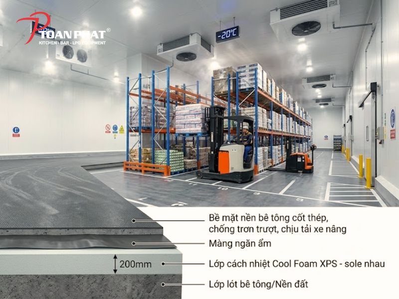Toàn Phát thiết kế - thi công - lắp đặt kho lạnh bảo quản trọn gói 3 Sử dụng lớp foam cách nhiệt dưới nền.