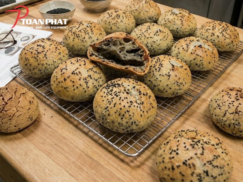 Top 7 Công thức làm bánh mì bằng lò nướng công nghiệp 10 Thành phẩm bánh mì mè đen Hàn Quốc bằng công tức làm bánh mì từ Toàn Phát