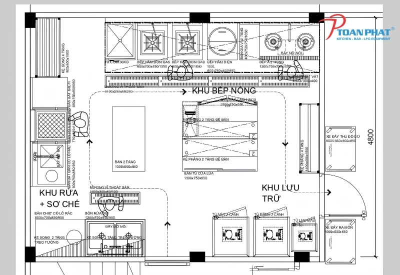 Bản vẽ thiết kế bếp công nghiệp do Toàn Phát thực hiện.
