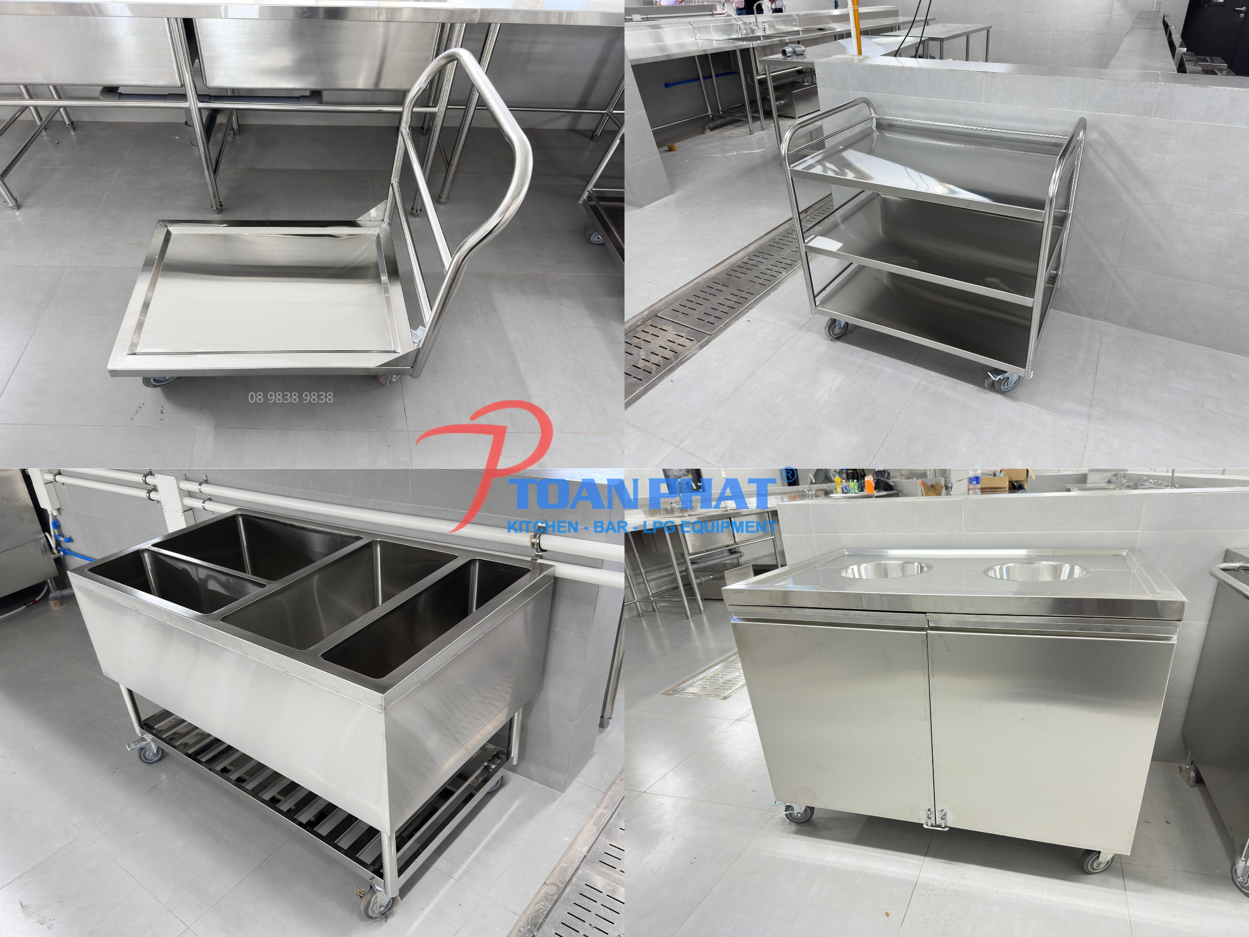 TOÀN PHÁT ĐỒNG HÀNH THI CÔNG BẾP CÔNG NGHIỆP 2000 SUẤT ĂN TẬP ĐOÀN CÔNG NGHỆ FPT 6 Tổng hợp các xe đẩy inox phụ trợ vận hành