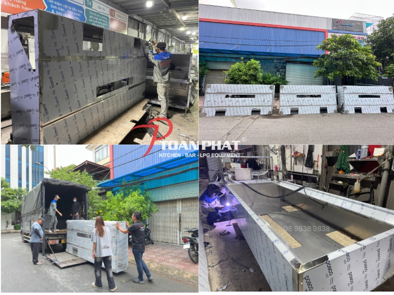 TOÀN PHÁT ĐỒNG HÀNH THI CÔNG BẾP ĂN CÔNG NGHIỆP TẬP ĐOÀN CÔNG NGHỆ FPT 2 Toàn phát sản xuất chụp hút khói cỡ lớn tại xưởng & giao đến khu bếp FPT