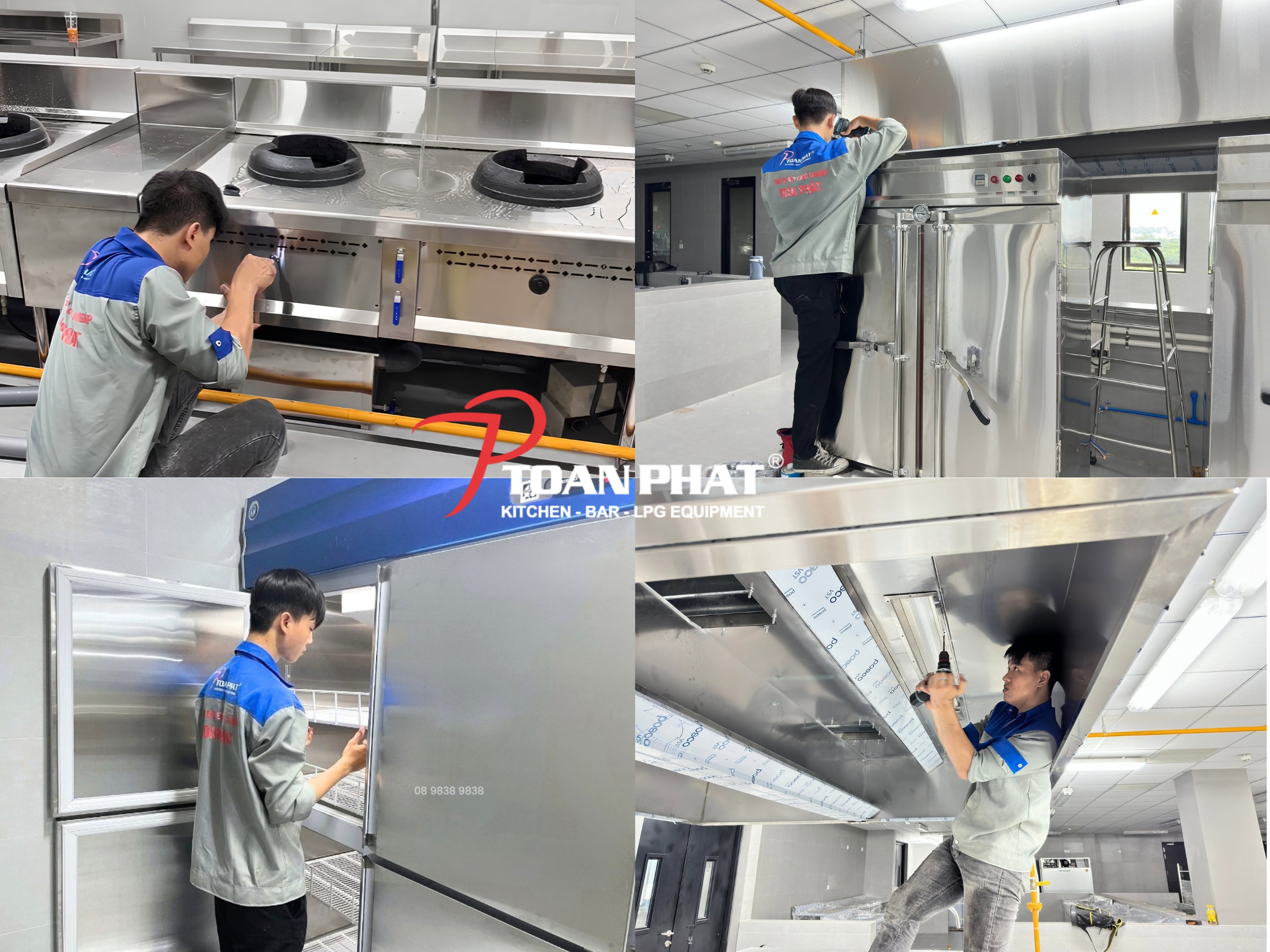TOÀN PHÁT ĐỒNG HÀNH THI CÔNG BẾP CÔNG NGHIỆP 2000 SUẤT ĂN TẬP ĐOÀN CÔNG NGHỆ FPT 15 Đội ngũ kĩ thuật tiến hành lắp đặt thiết bị tại dự án khu bếp 2000 suất ăn