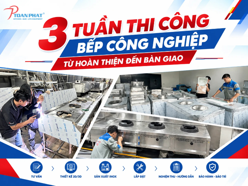 3 TUẦN THI CÔNG BẾP CÔNG NGHIỆP - TỪ HOÀN THIỆN ĐẾN BÀN GIAO 