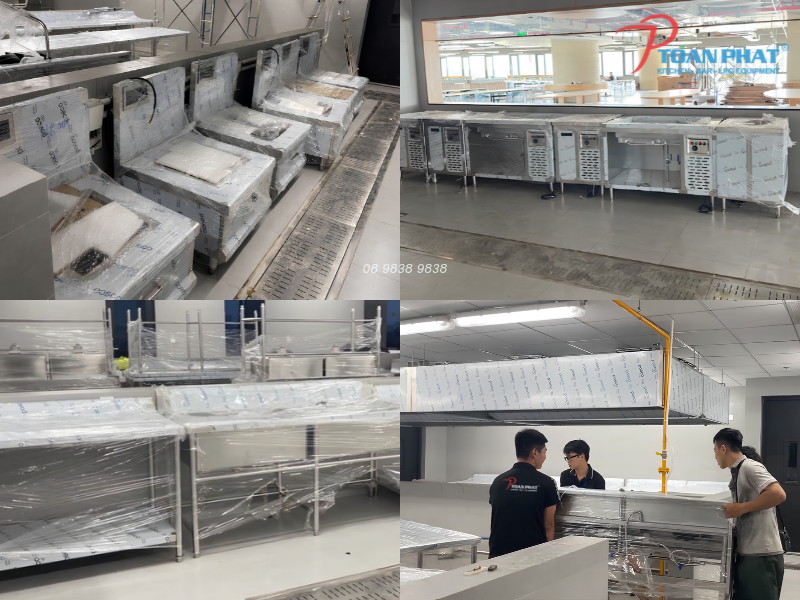 3 tuần thi công bếp công nghiệp - Từ hoàn thiện đến bàn giao 14 Thiết bị được tập kết theo từng khu vực để thuận tiện cho quá trình lắp đặt.