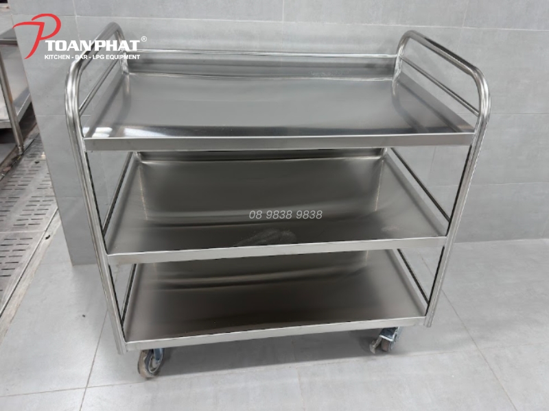 Các mẫu xe đẩy inox công nghiệp sản xuất theo yêu cầu | Toàn Phát 4 Xe đẩy inox 3 tầng